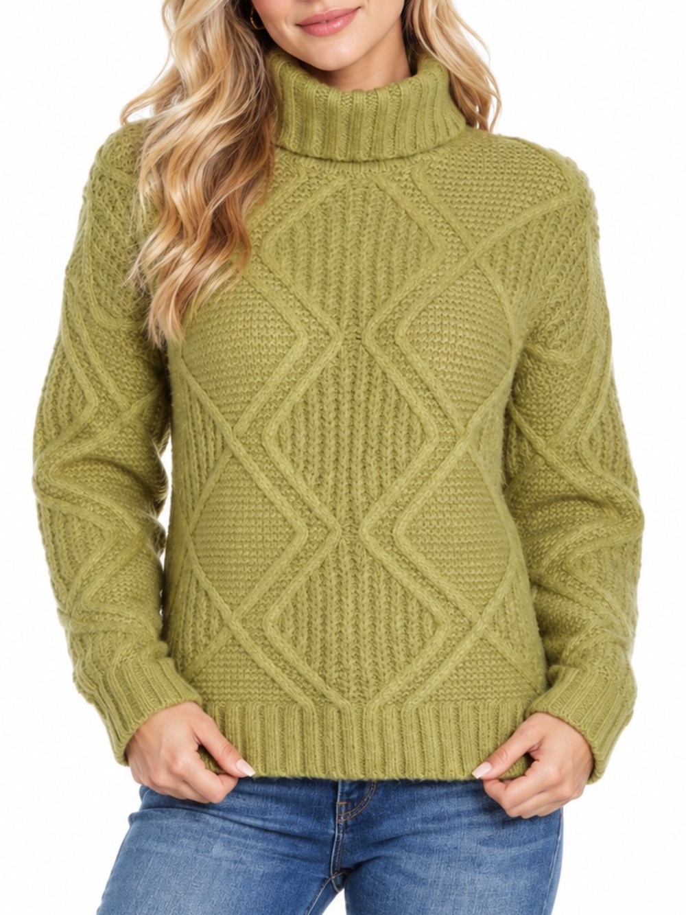 Caslon Chunky Cable Knit Turtleneck Sweater Sage Green Large Fall